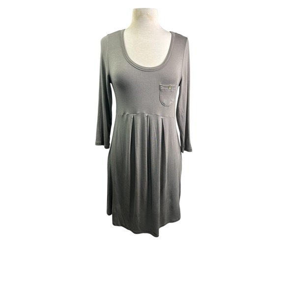Momo Maternity Dresses & Skirts - Ambition Dress Pocket Front Pleated Casual Comfy 3/4 Sleeve Gray‎